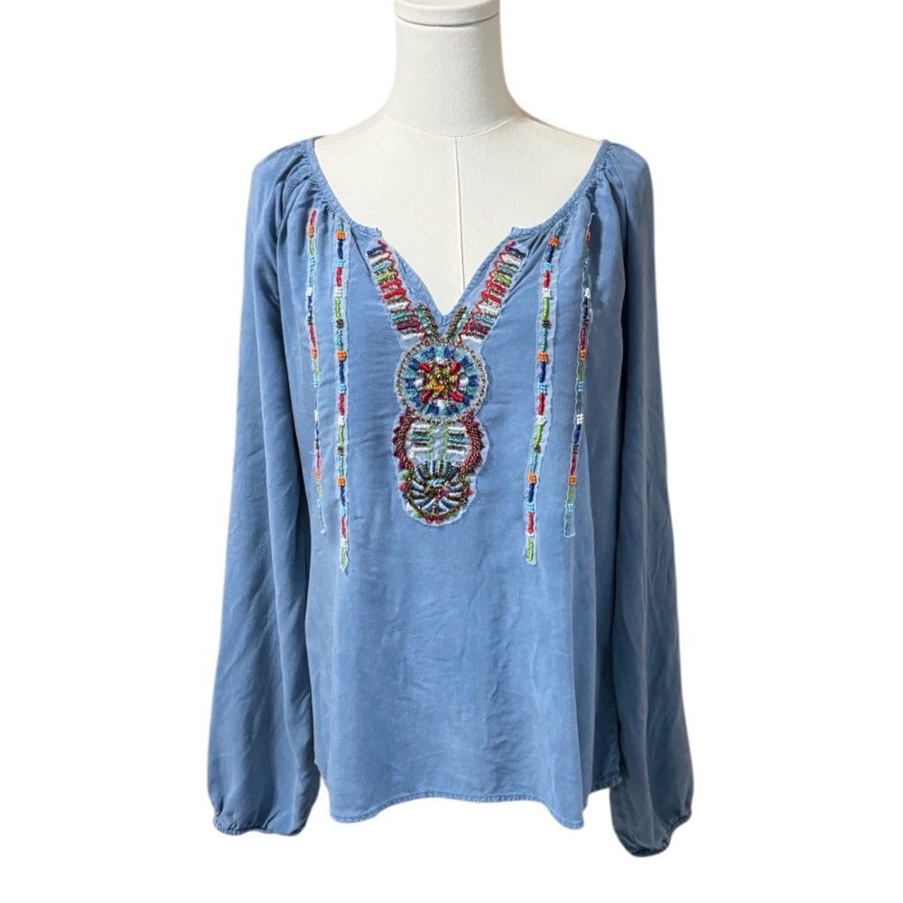 Hannah Beaded Denim Shirt SZ SM‎